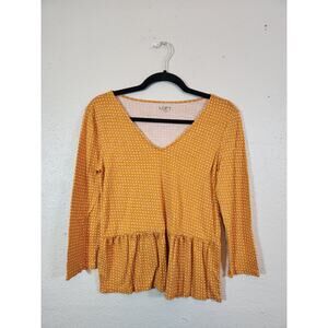 Loft Outlet Women's Golden Yellow Polka Dot V-Neck 3/4 Sleeve Blouse Top Size XS